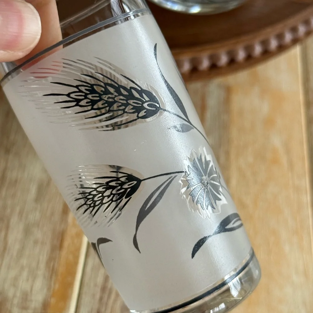 Vintage Libbey Frosted Silver Leaf Wheat Glassware Set of Six 1960s MCM